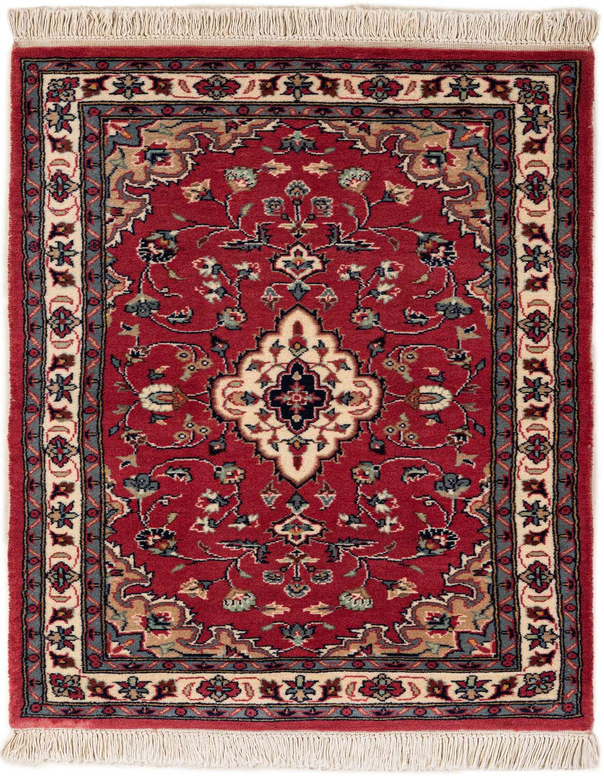 A 3x4 rectangular Lahour rug featuring a traditional Oriental medallion pattern in shades of pink, cream, and blue.