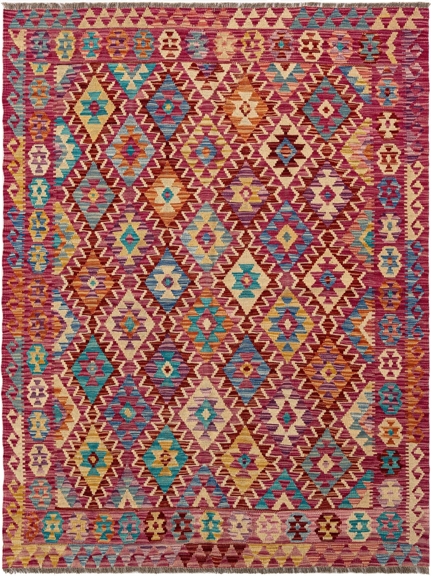  4' 11 x 6' 5  Hand Knotted Marok Kilim Rug