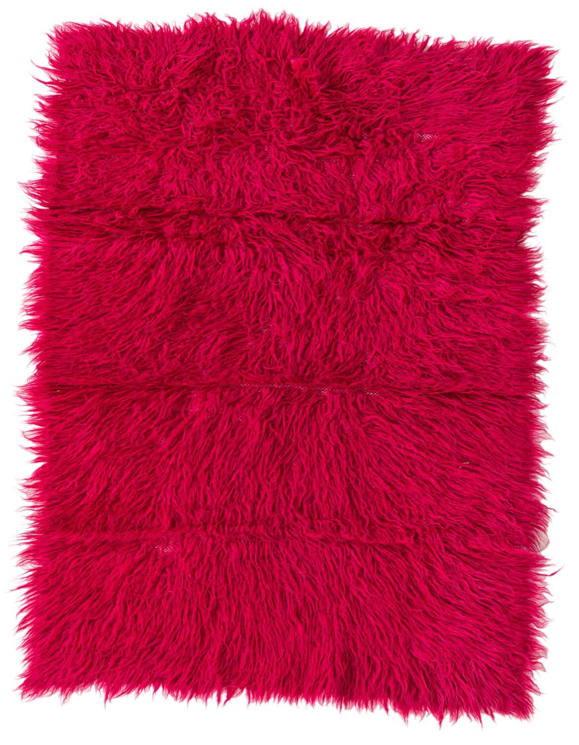 A vibrant 3x5 rectangular shag rug in a bright fuchsia pink, showcasing its plush, high-pile texture.