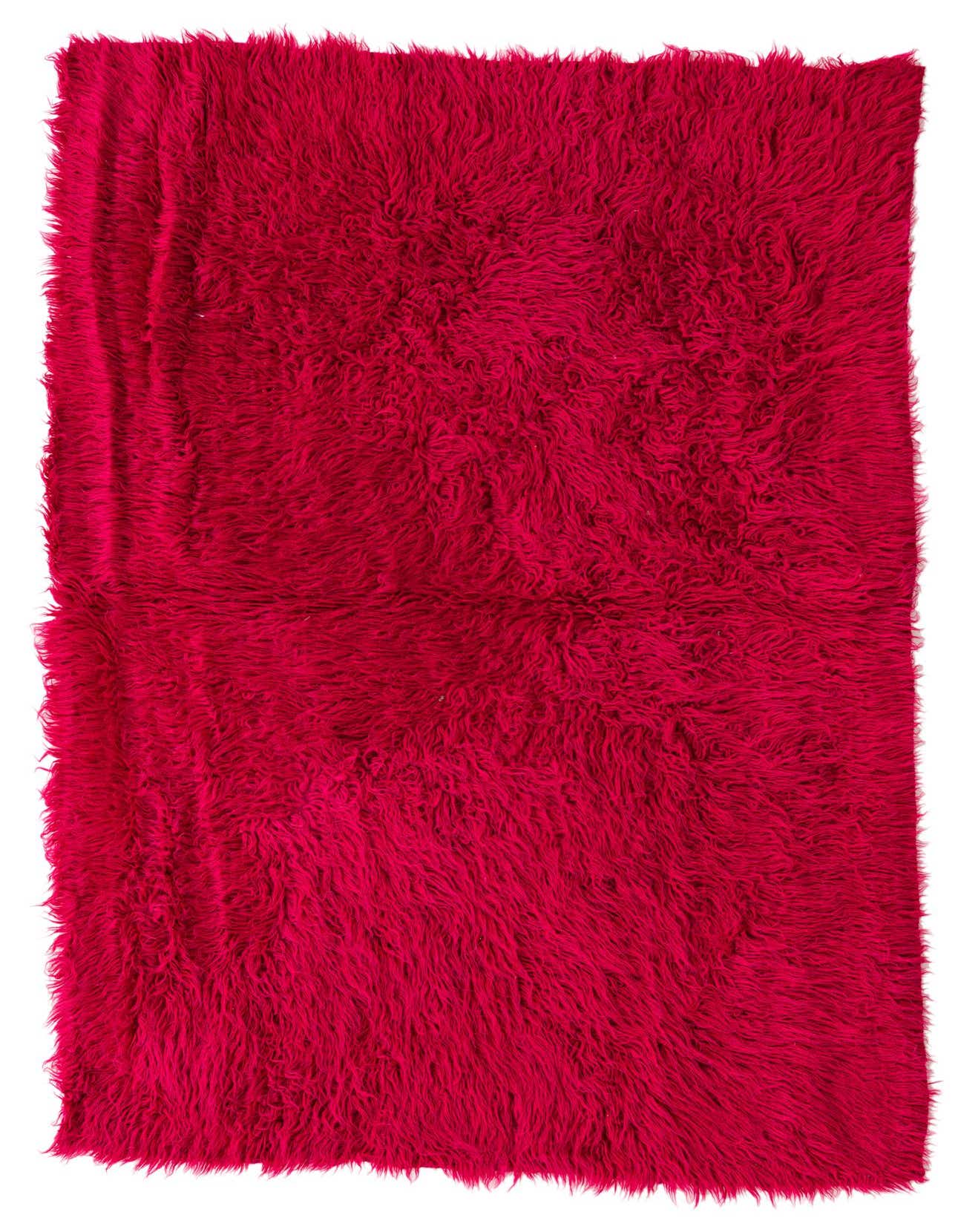 A vibrant 4x6 rectangular shag rug in a deep pink hue, featuring a plush, soft wool pile.