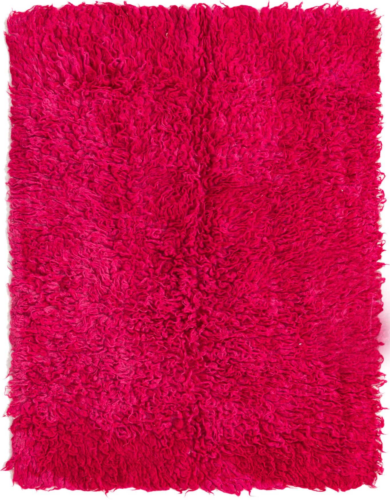 A vibrant 3x4 rectangular shag rug in a deep fuchsia pink, showcasing its plush, textured wool pile.