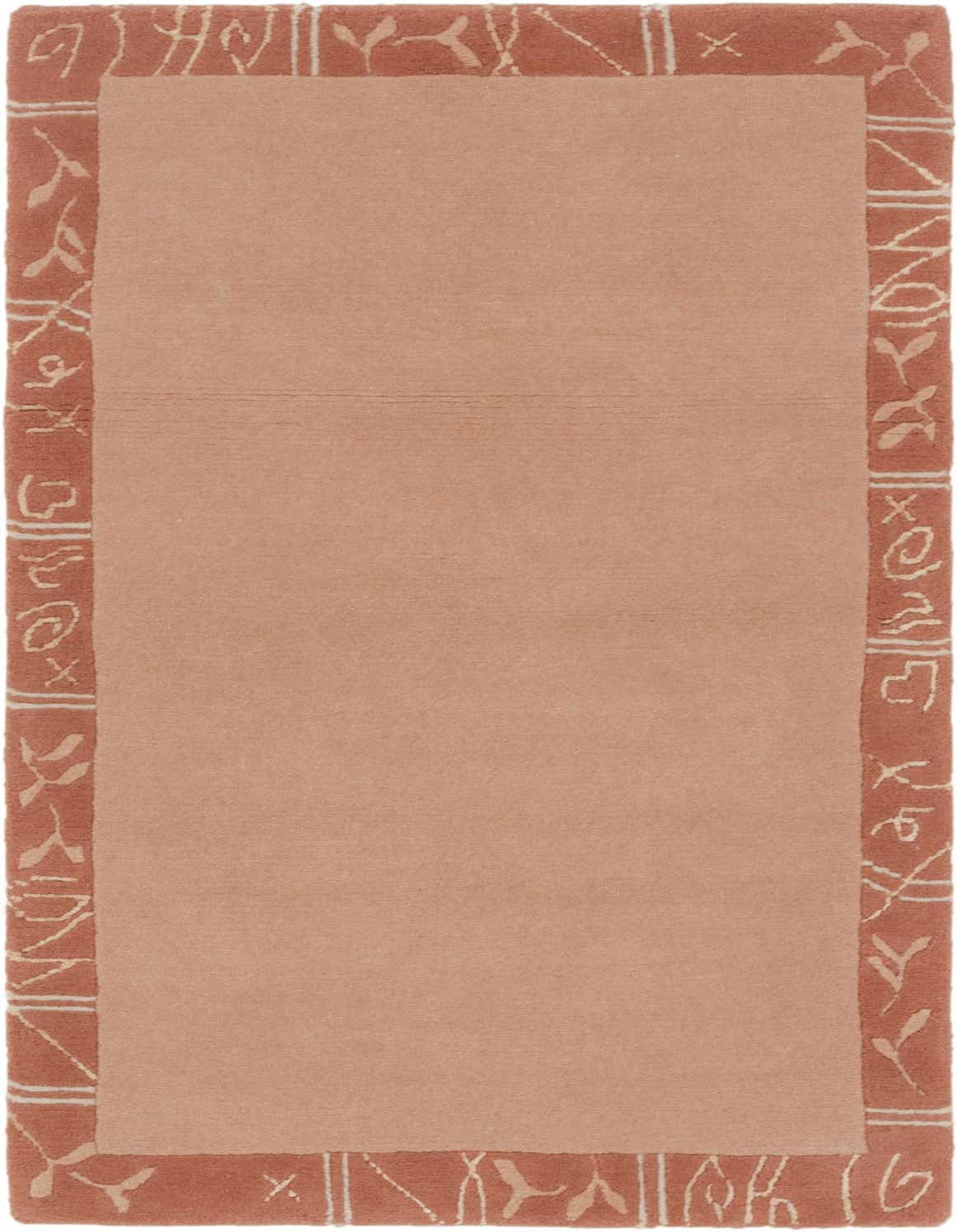 A 3x5 rectangular Nepal Collection rug in varying shades of pink, featuring a solid center and an abstract border.