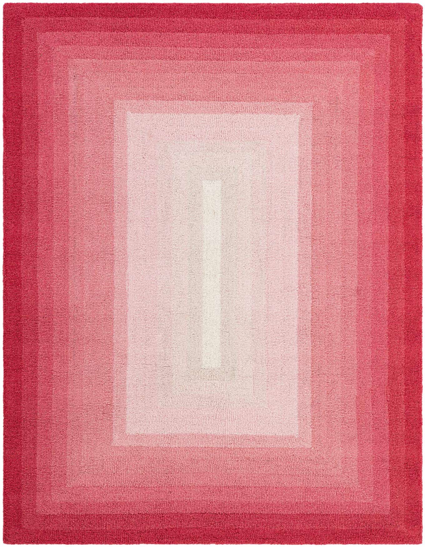 A 4x6 rectangular Ombre Wool rug featuring a gradient of pinks, from deep fuchsia at the edges to soft blush in the center, suitable for a living room.