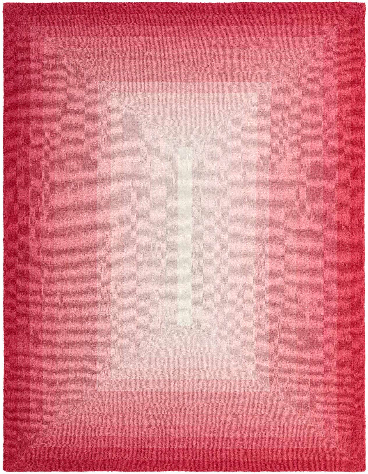 A 5x8 rectangular Ombre Wool rug featuring a modern gradient pattern from deep fuchsia to light pink, with a central white stripe.