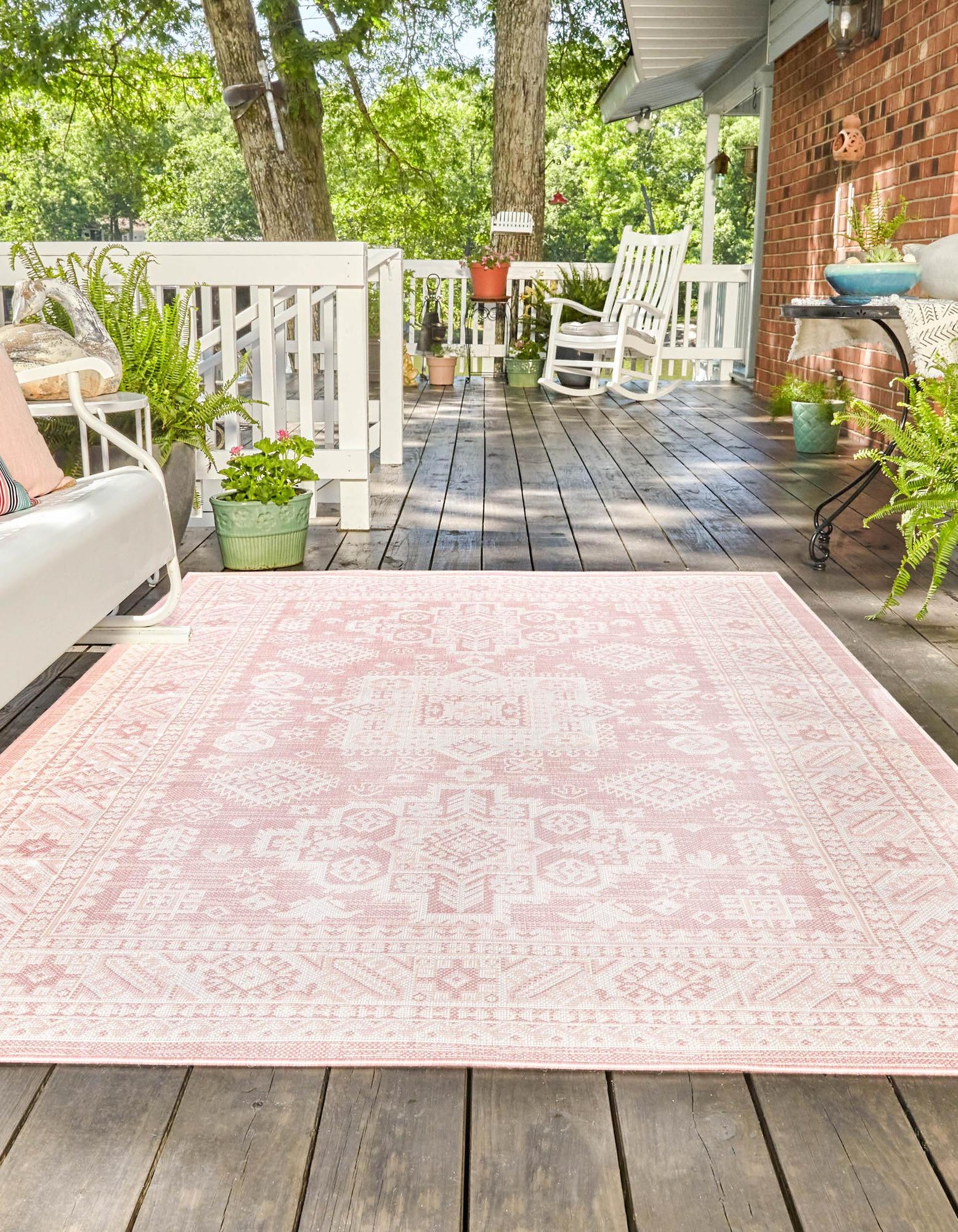 Pink 5' 3 x 8' Aztec Indoor / Outdoor Rug | Rugs.com