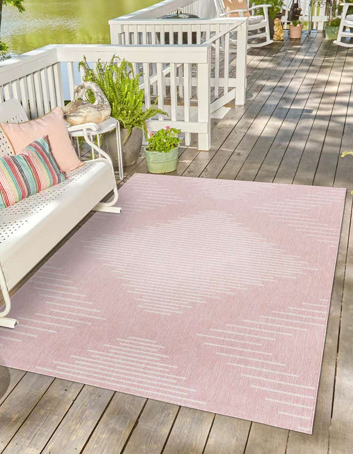 Pink 7' 10 x 10' Modern Indoor / Outdoor Rug | Rugs.com
