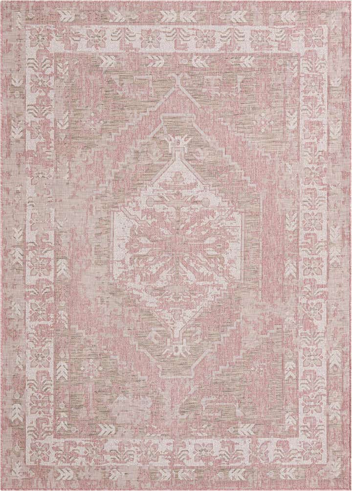 Pink 7' 10 x 11' Traditional Indoor / Outdoor Rug | Rugs.com