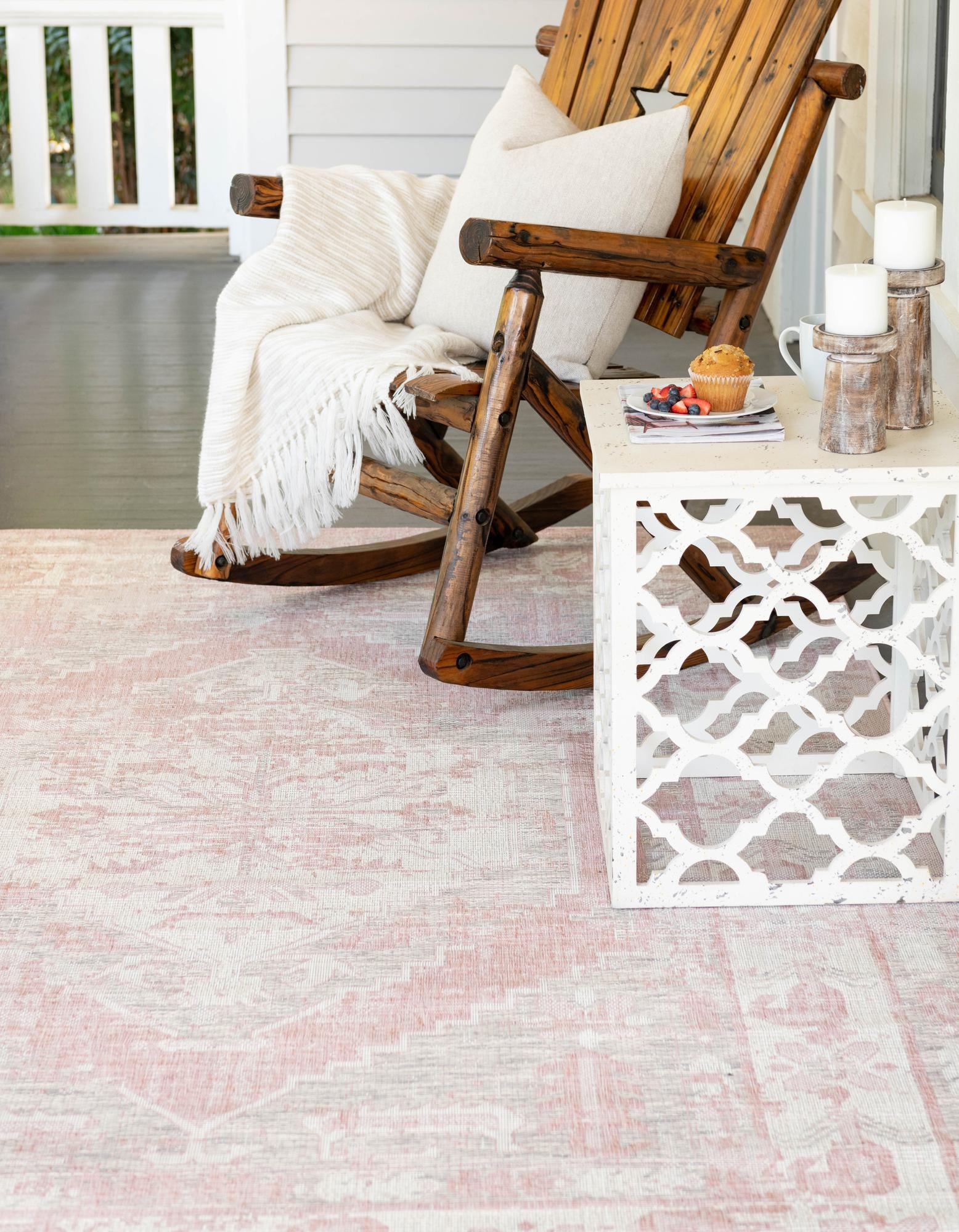 Pink 7' 10 x 11' Traditional Indoor / Outdoor Rug | Rugs.com