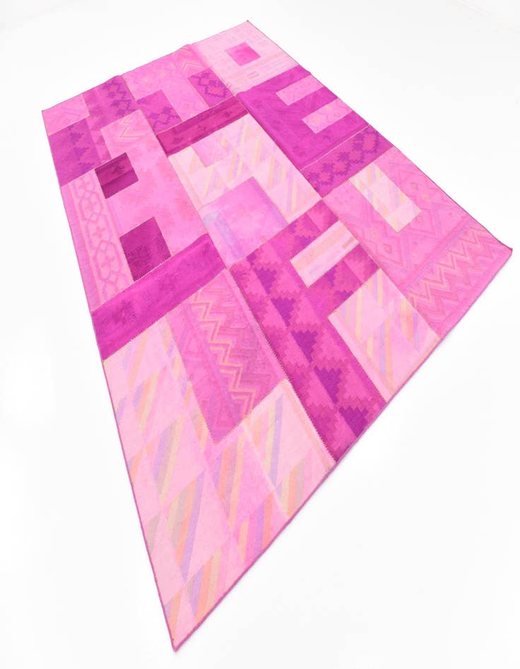 Detail image of  7' 3 x 10'  Hand Woven Patchwork Wool Rug