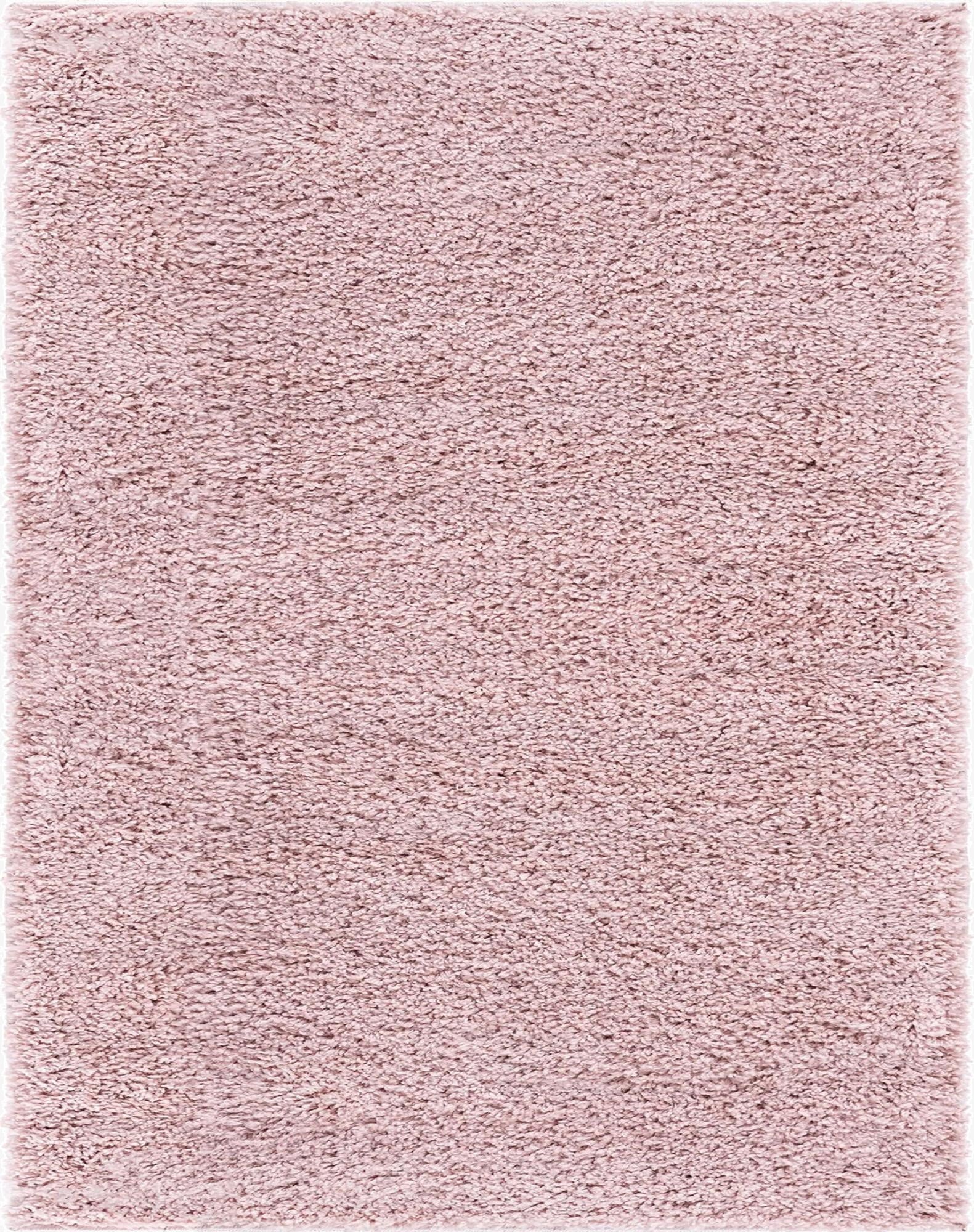 A soft pink 8x10 rectangular shag area rug with a textured pile, suitable for a bedroom or living room.