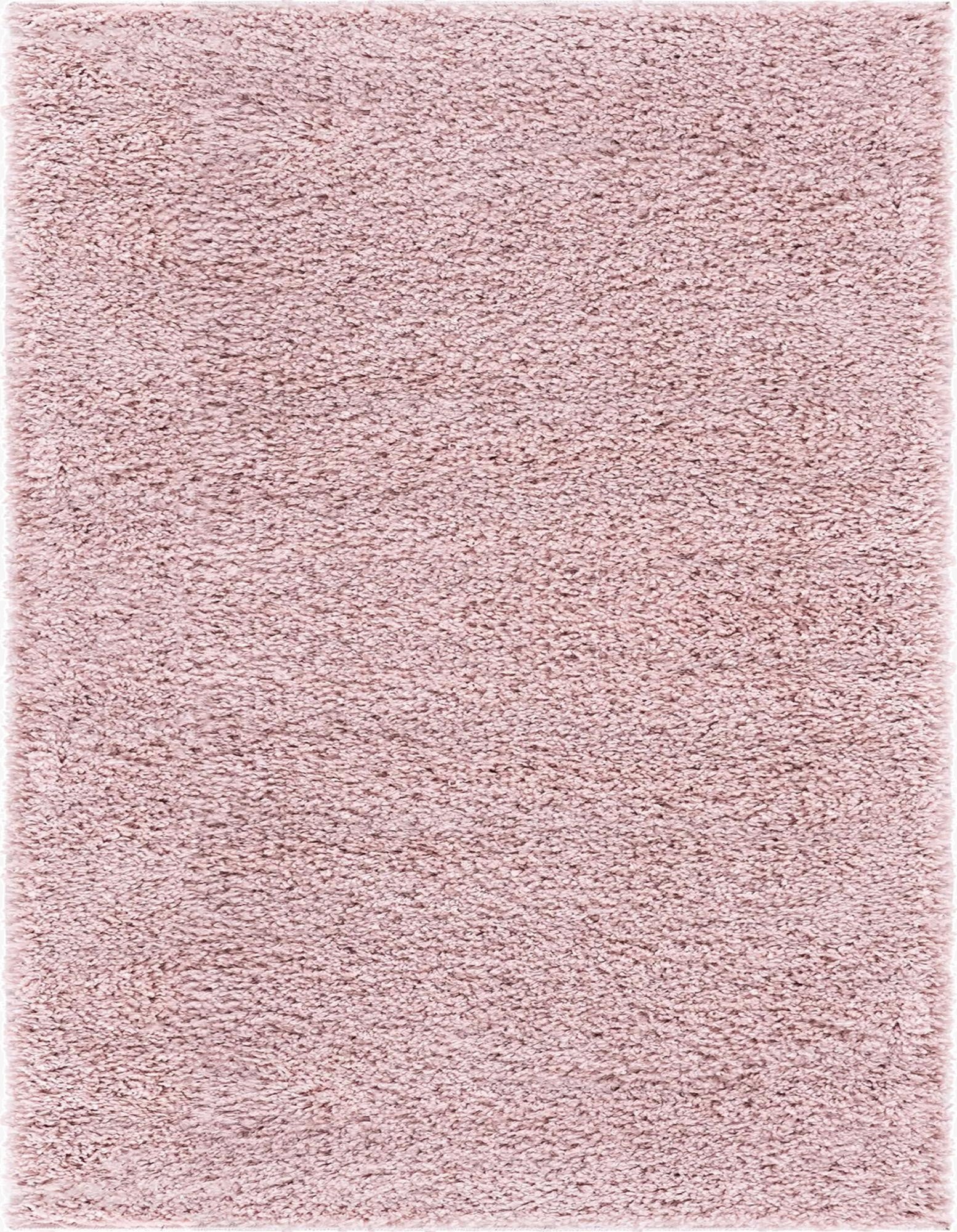 A 10x13 rectangular pink shag rug with a soft, textured pile, perfect for a modern living room or bedroom.