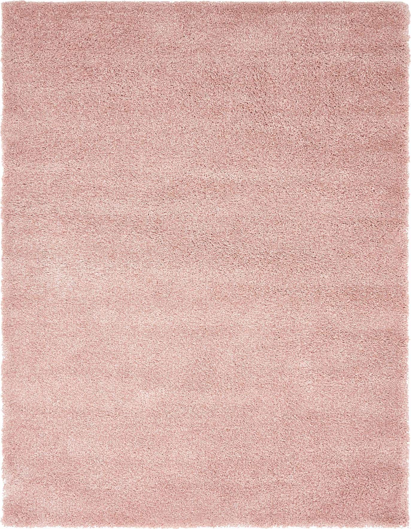 A rectangular 5x8 solid pink area rug with a textured, shaggy pile, perfect for a modern living room or kid's space.