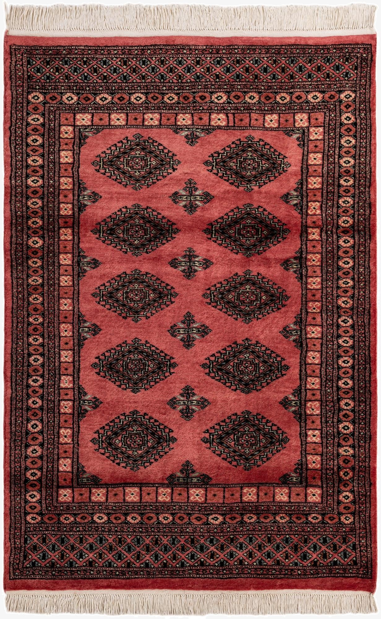  4' 2 x 6' 2  Hand Knotted Torkaman Persian Wool Rug