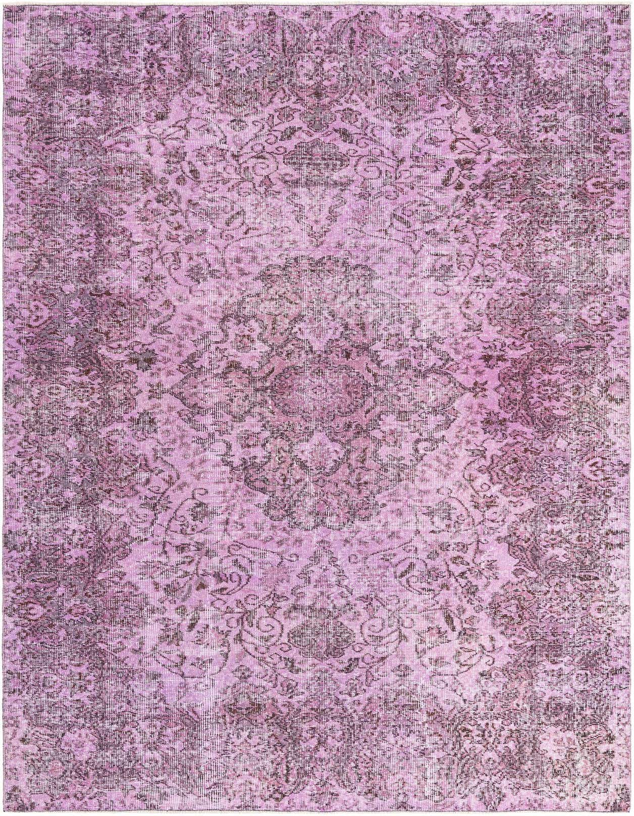 A 6x9 rectangular pink wool rug with a distressed vintage Persian pattern, suitable for a living room.