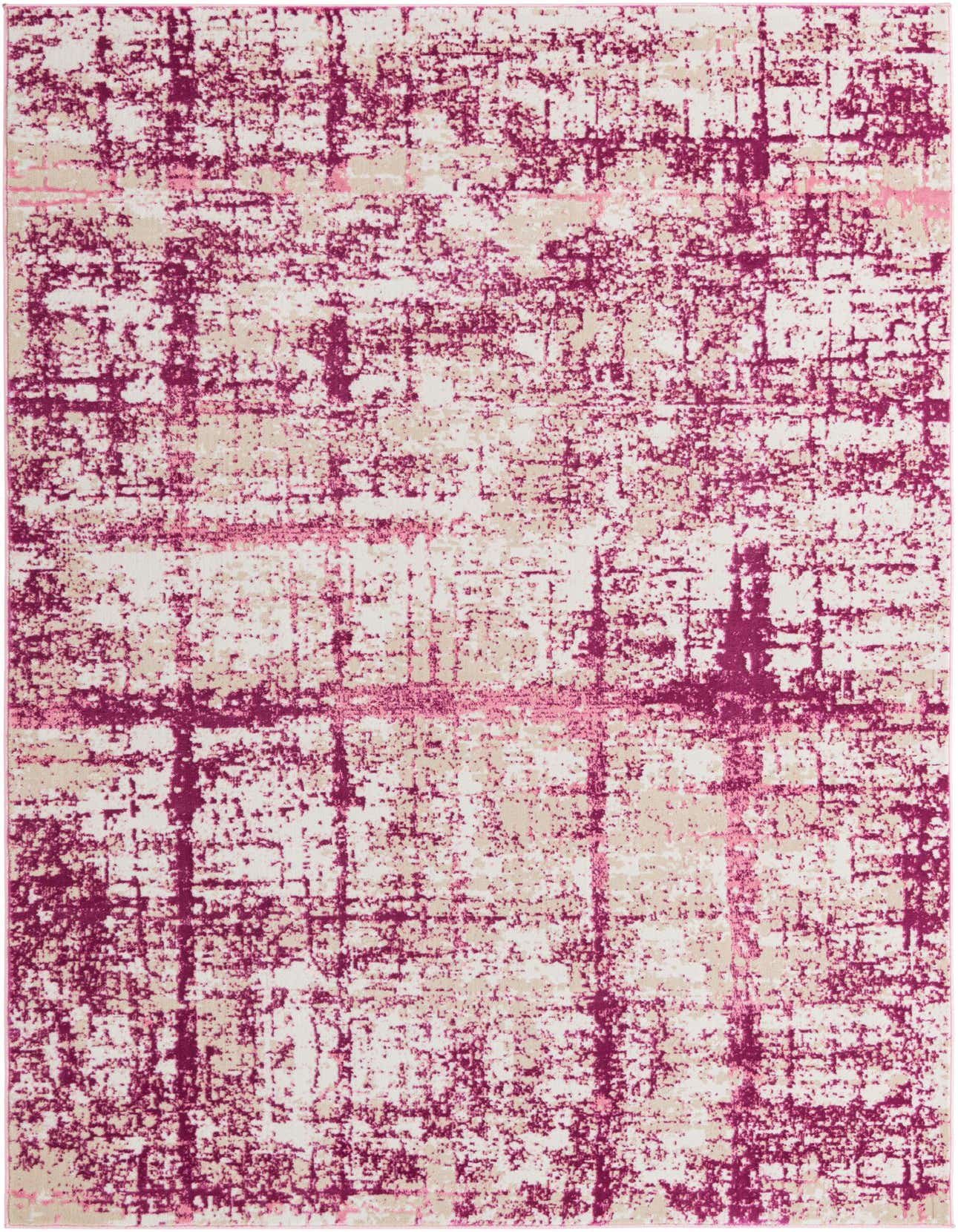 A 5x8 rectangular area rug featuring a distressed modern stripe pattern in various shades of pink and beige.