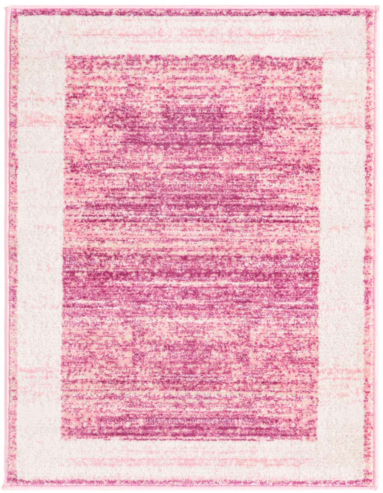 A 2x3 rectangular indoor area rug featuring a distressed pink and fuchsia center with a light pink and off-white border.