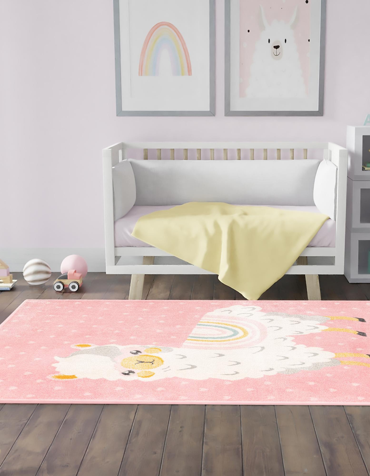 Pink 5' 3 x 8' Llama Whimsy Kids Rug | Rugs.com