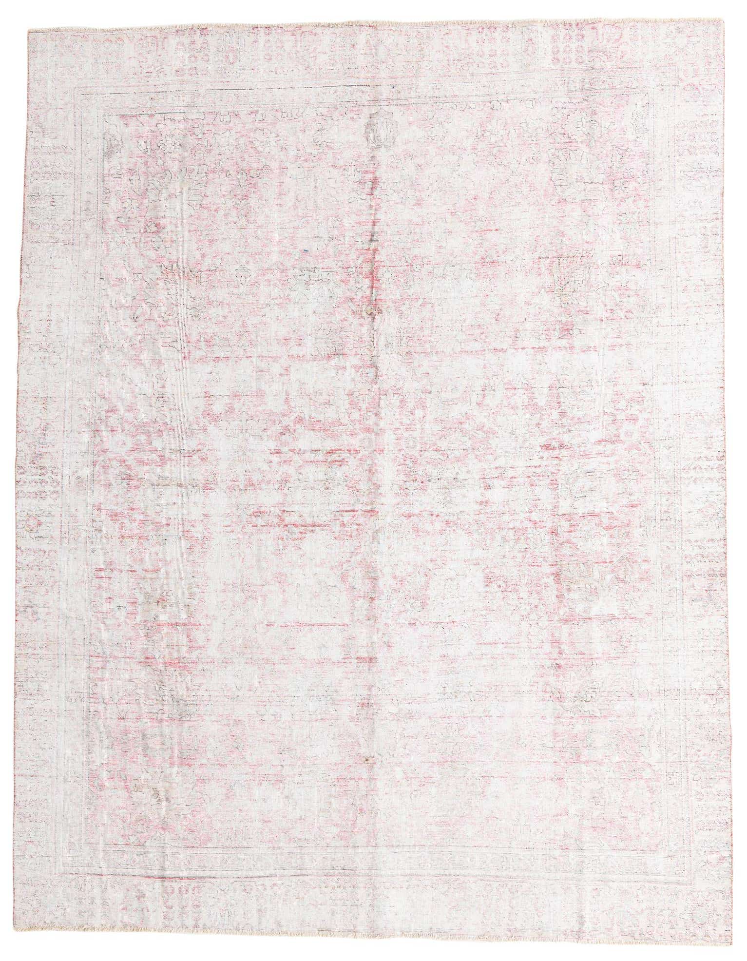A 9x12 rectangular Ultra Vintage rug in faded pink and white, featuring a distressed Persian pattern.