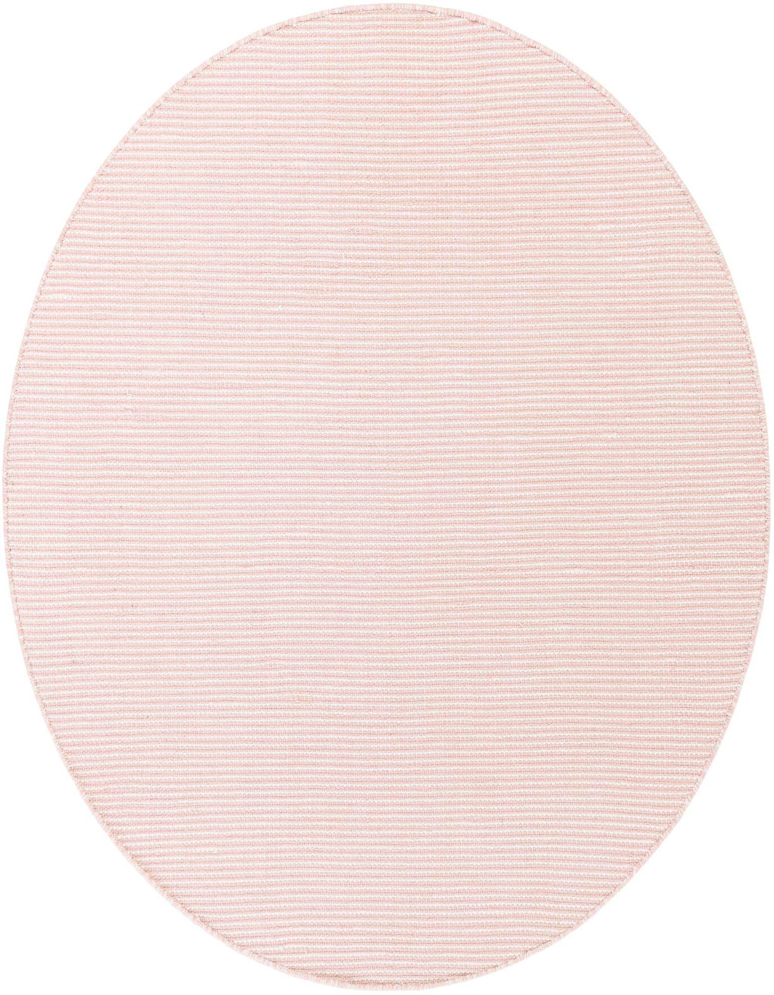 A 5' 1 round pink roses flatweave rug with a subtle textured pattern, suitable for indoor or outdoor use.