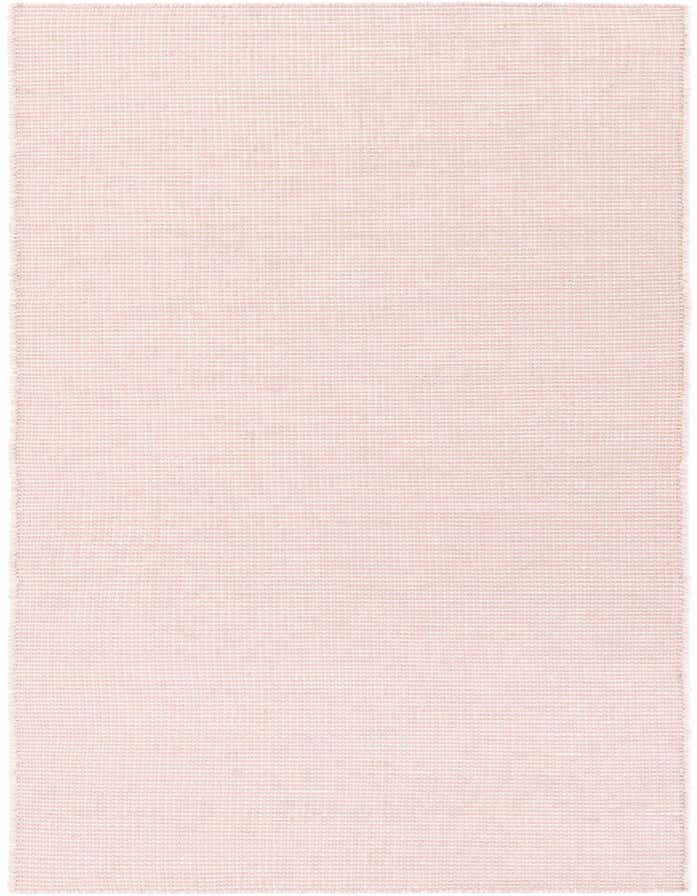 A textured 8 ft runner rug in a soft pink roses color, featuring a modern flatweave pattern, suitable for hallways or patios.