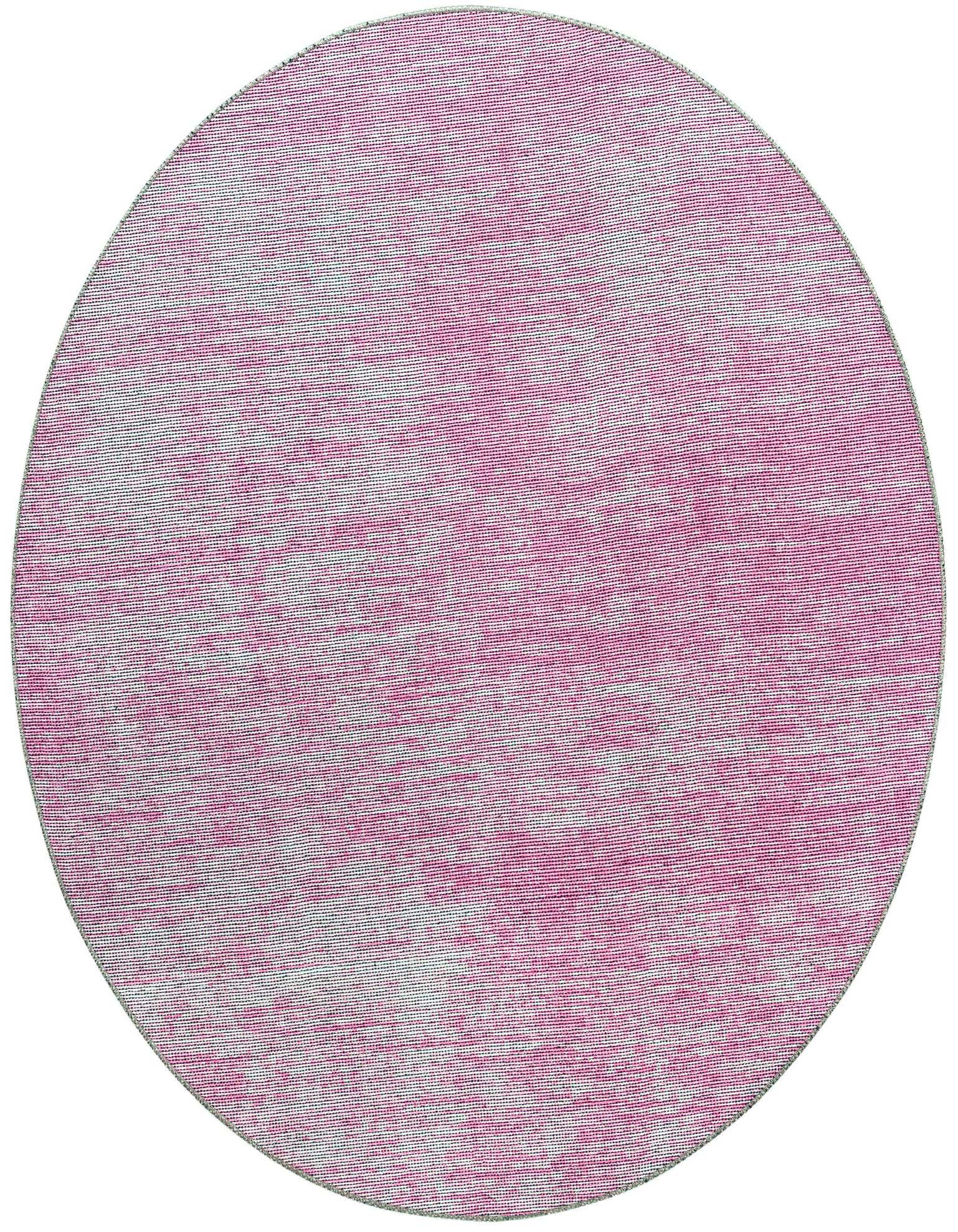 A 5' round pink chenille rug with a modern textured stripe pattern, suitable for indoor spaces.