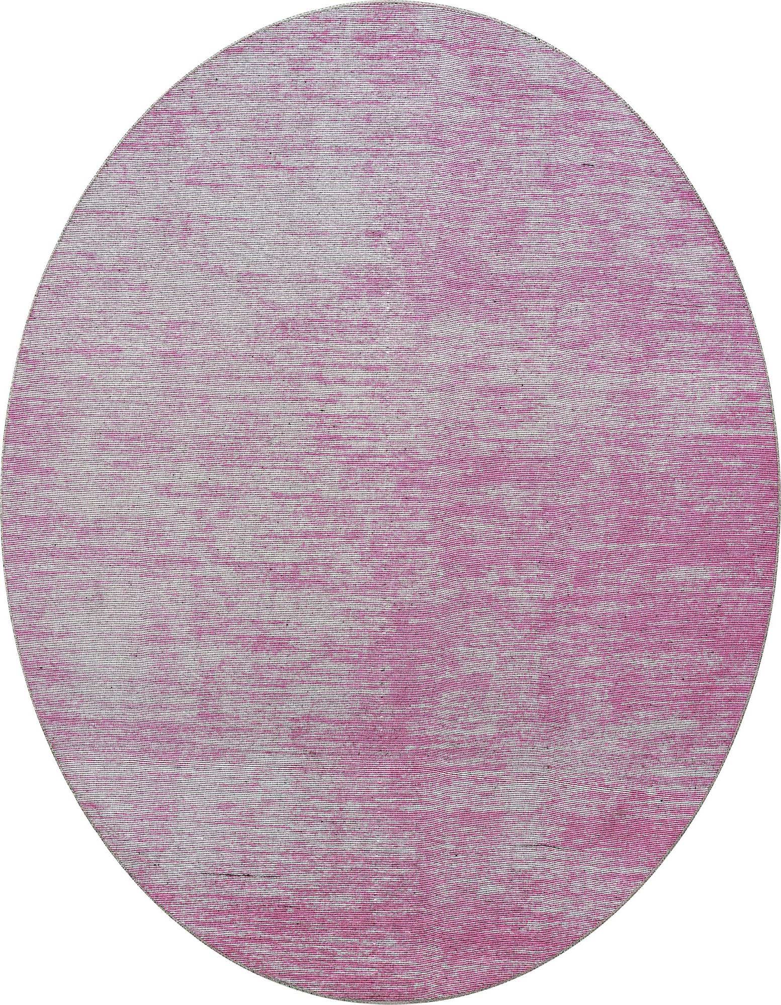A 7' 7 round pink chenille rug with a subtle modern striped pattern, ideal for indoor spaces.