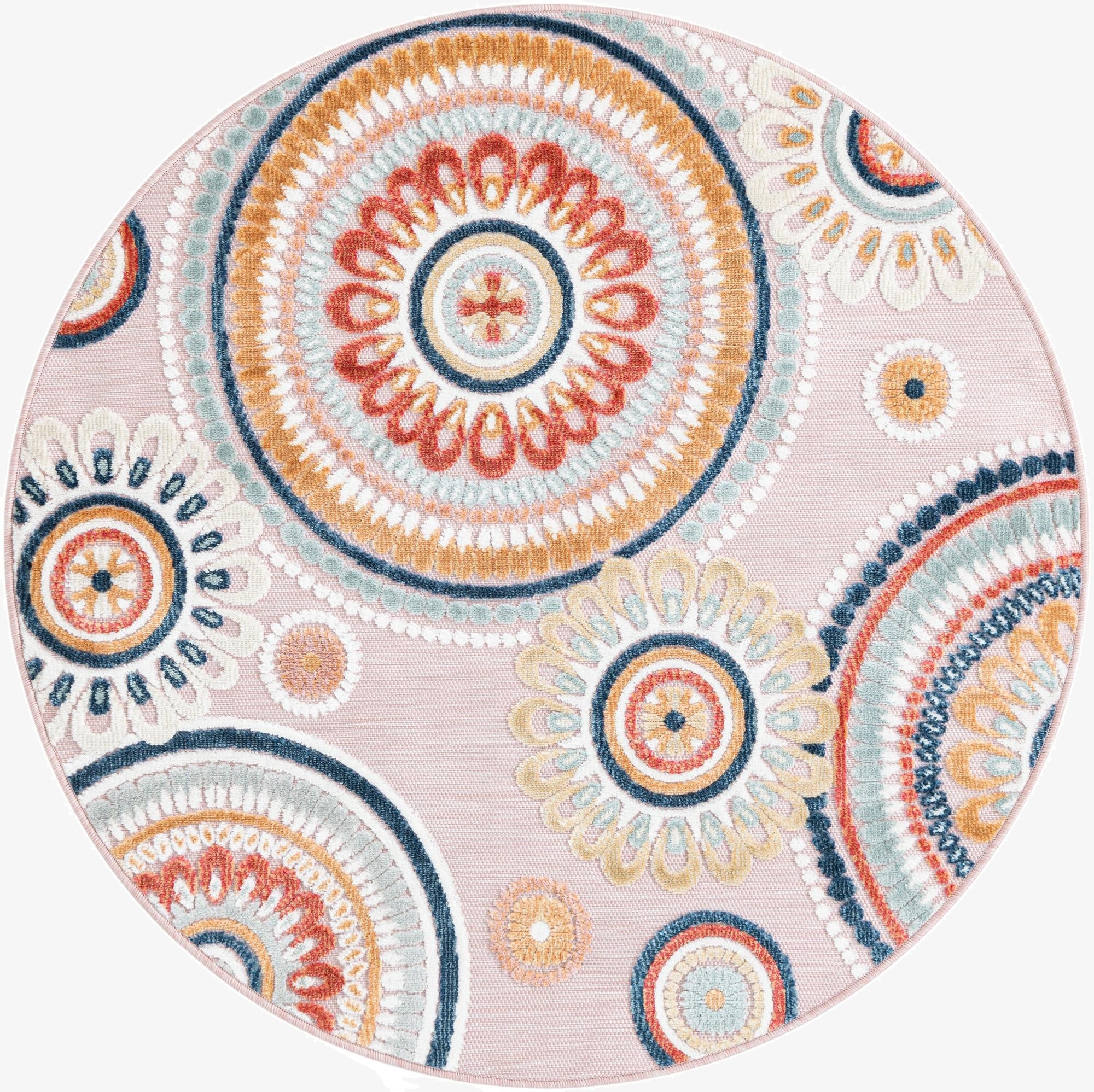  4' 5 x 4' 5  Washable Botanical Indoor / Outdoor Round Rug