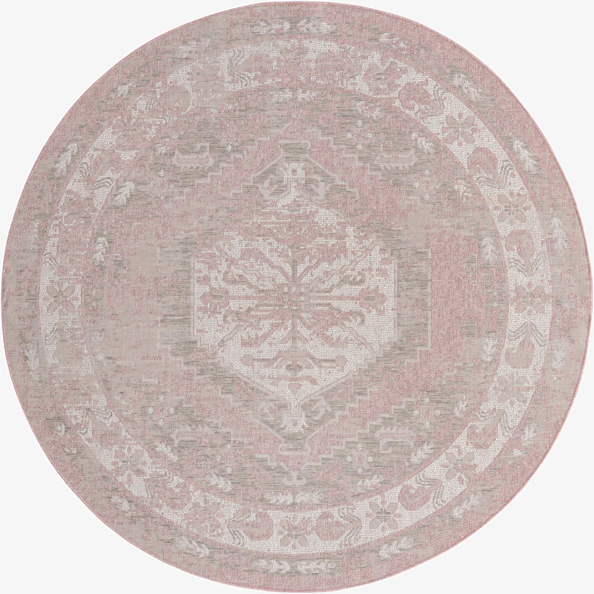  7' 10 x 7' 10  Washable Traditional Indoor / Outdoor Round Rug