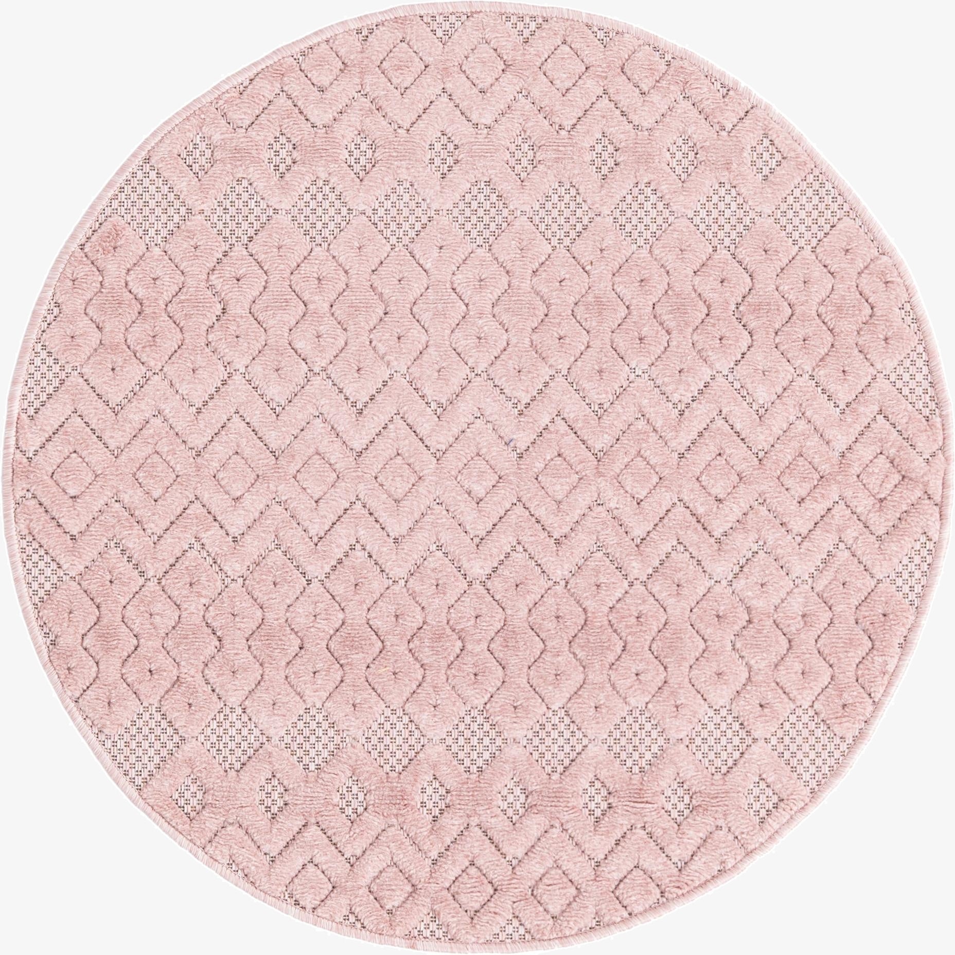  3' x 3'  Washable Trellis Textured Indoor / Outdoor Round Rug
