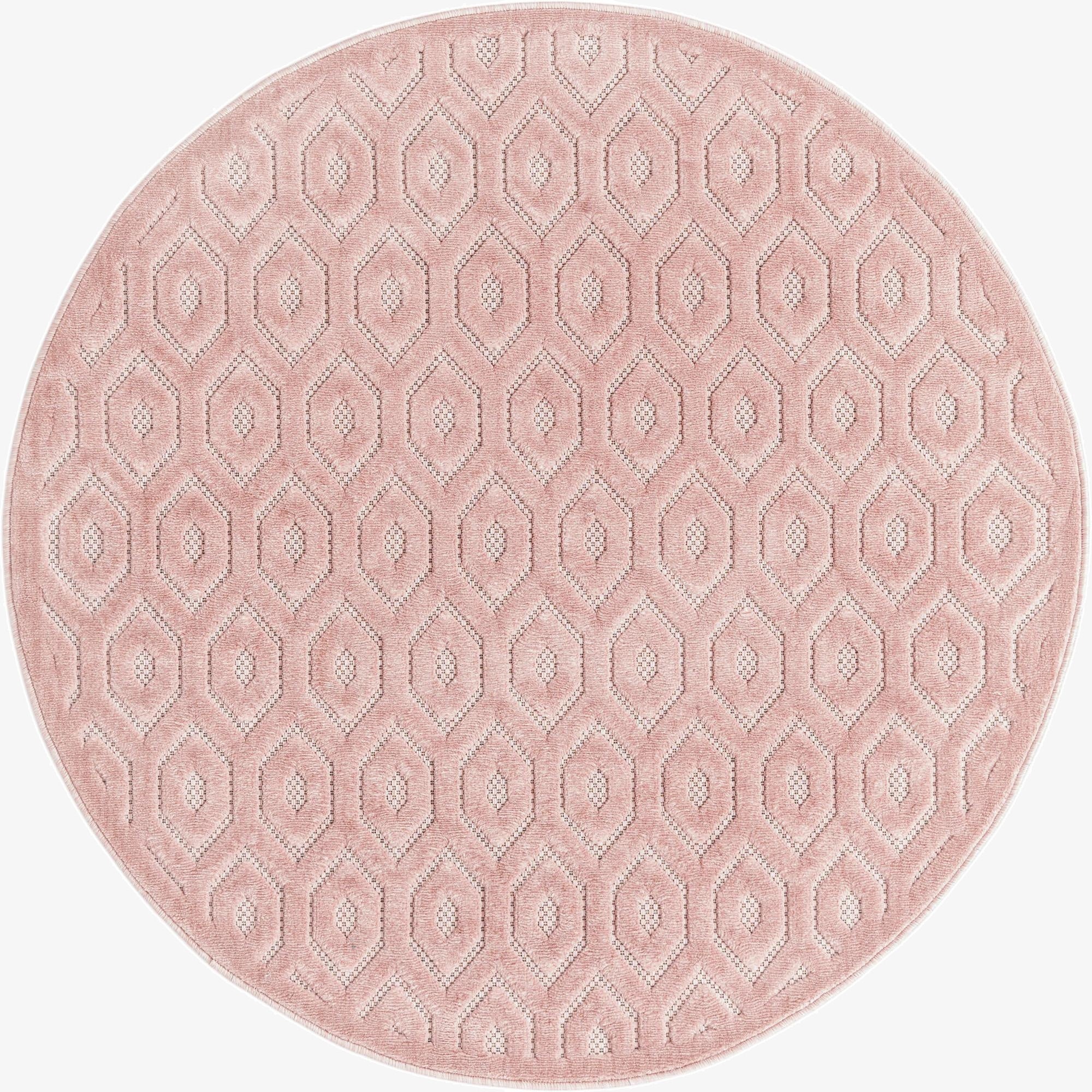  5' 3 x 5' 3  Washable Trellis Textured Indoor / Outdoor Round Rug