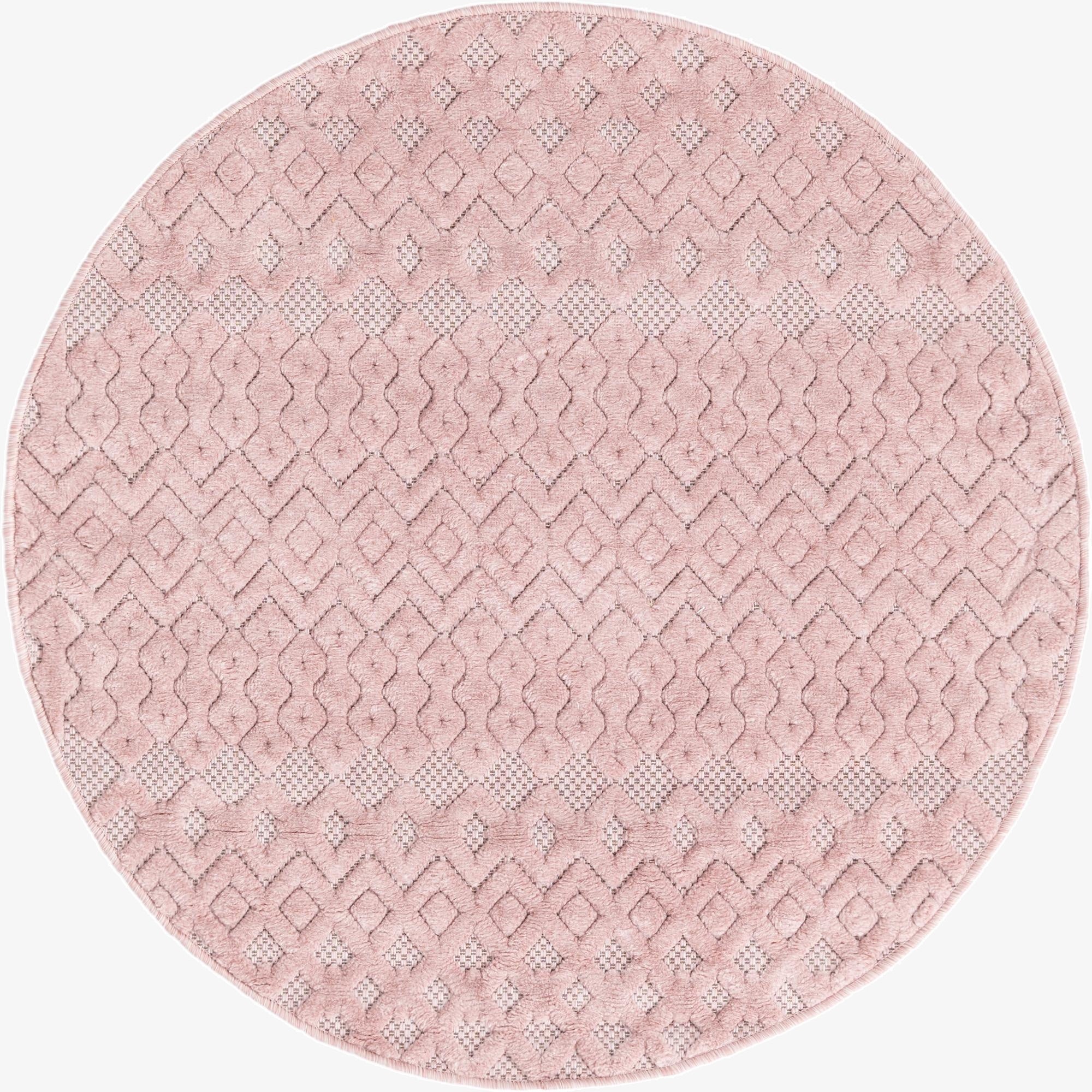  4' x 4'  Washable Trellis Textured Indoor / Outdoor Round Rug
