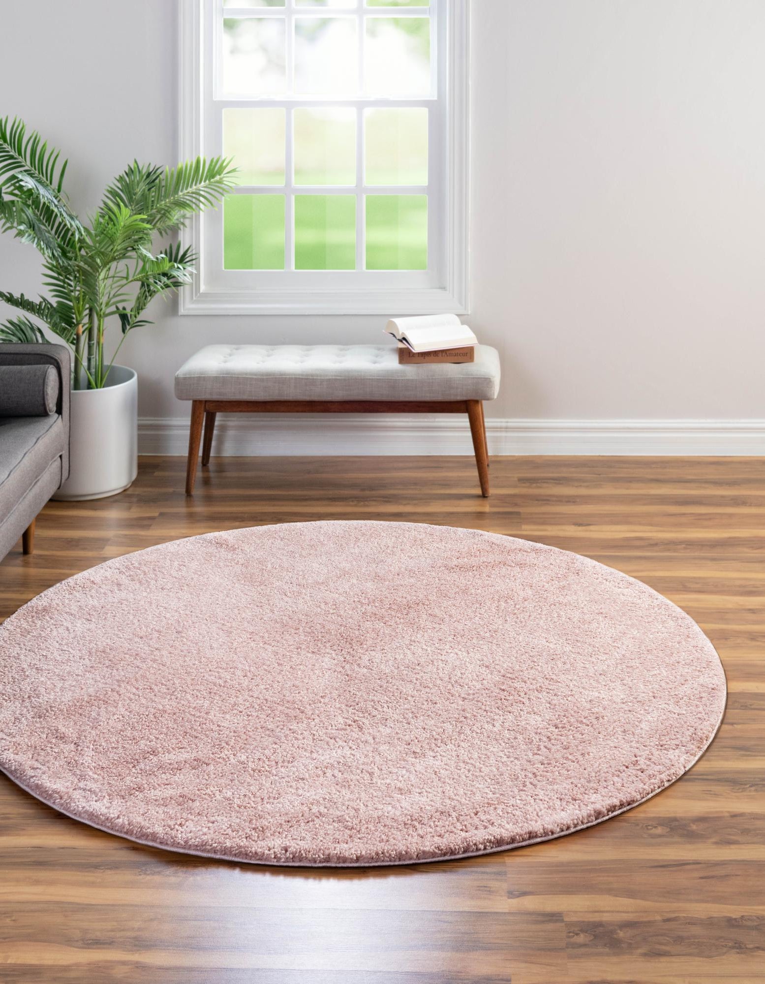 Pink 8' x 8' Solid Frieze Round Rug | Rugs.com
