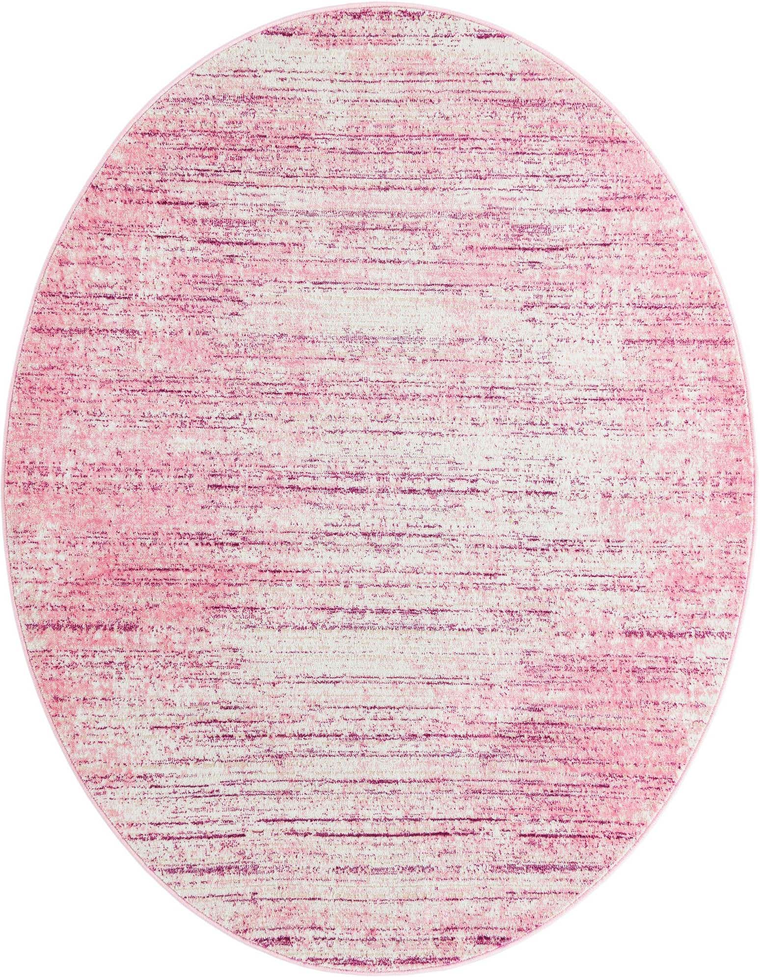 A 5' 3 round pink and white transitional rug with a textured, modern solid pattern, ideal for indoor spaces.