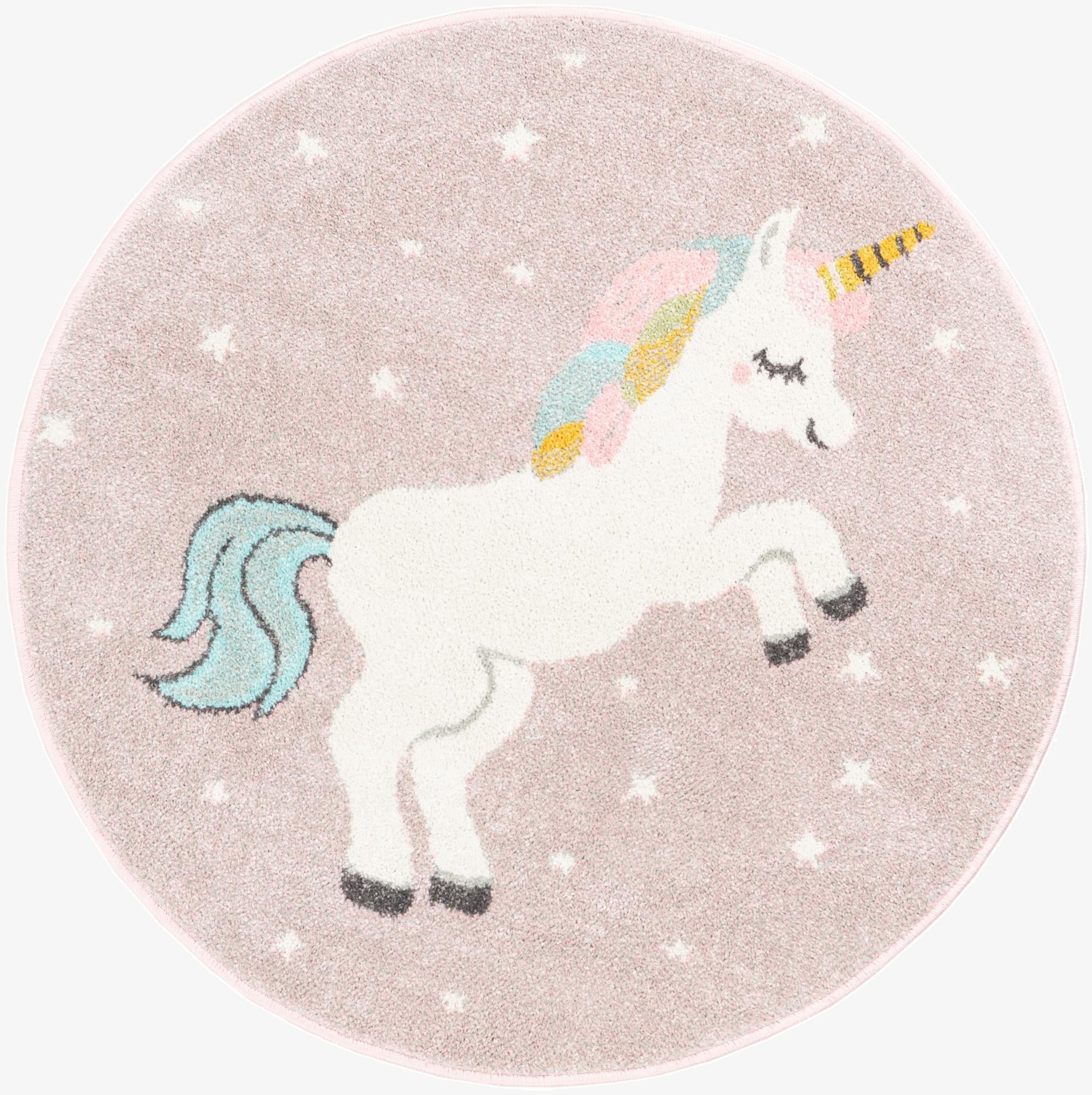  3' 3 x 3' 3 Unicorn Whimsy Kids Round Rug