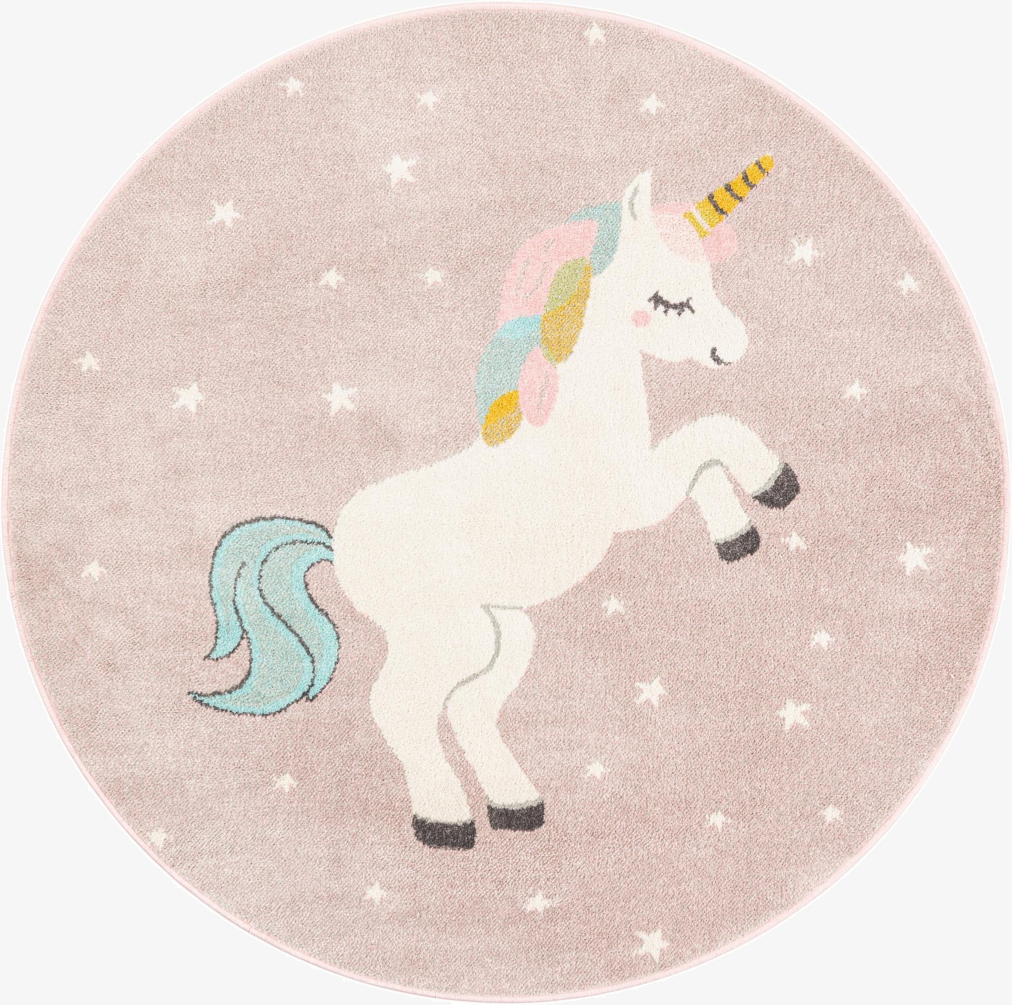  5' 3 x 5' 3 Unicorn Whimsy Kids Round Rug