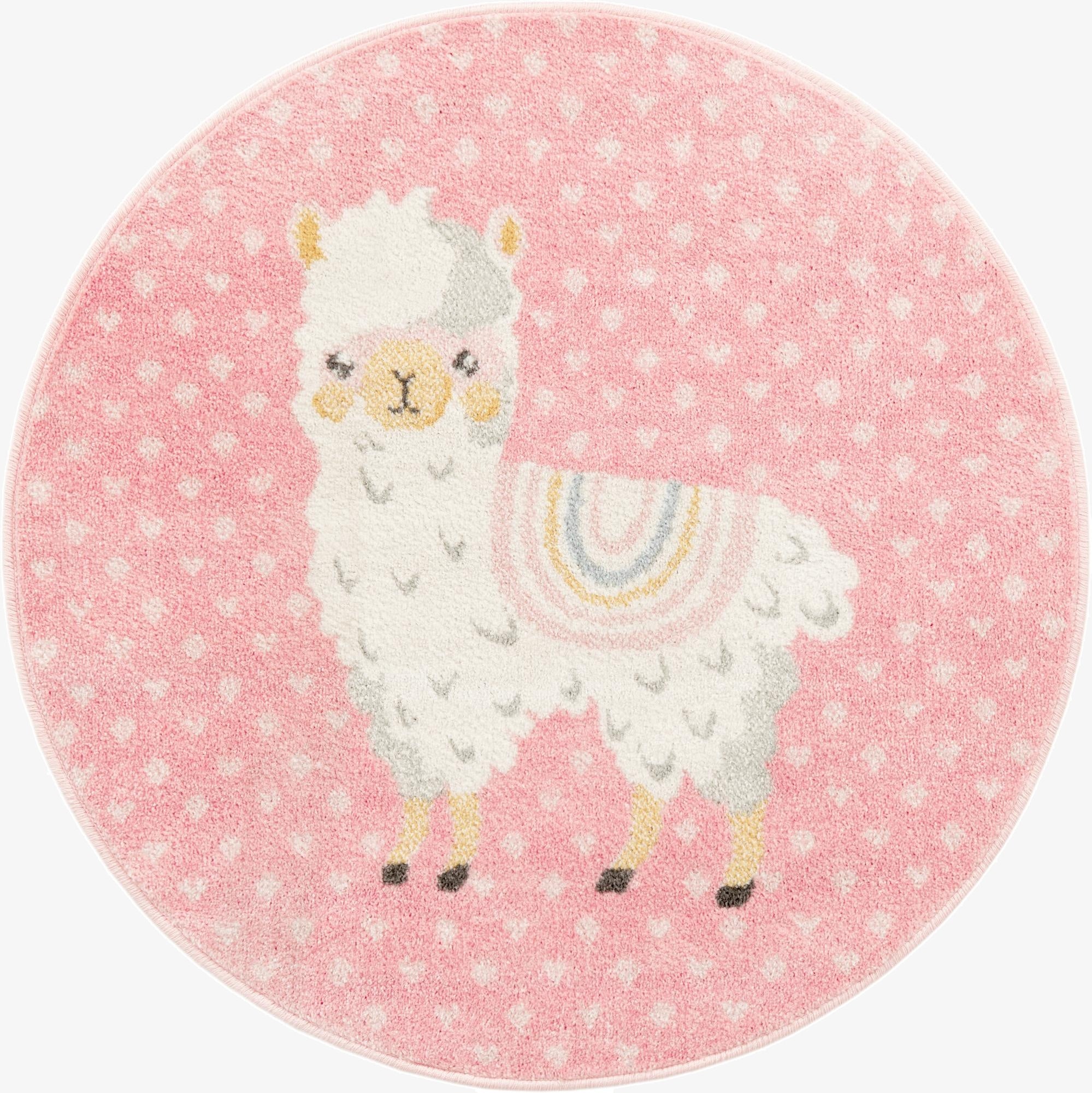  3' 3 x 3' 3 Llama Whimsy Kids Round Rug