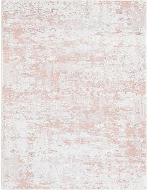 A 10 ft runner rug in pink and white, featuring a textured abstract pattern, ideal for a hallway.