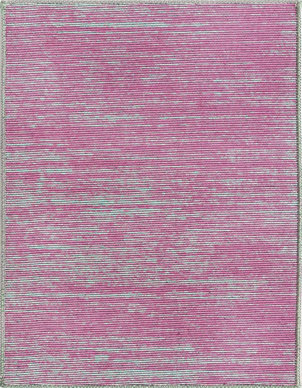 A 4 ft runner rug from the Asha collection, featuring a modern pink and white stripe pattern with a textured flatweave.