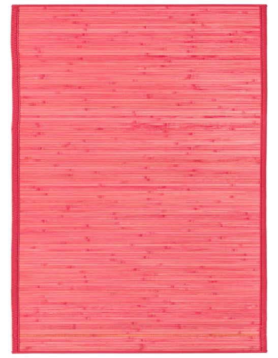 A vibrant pink 8 ft runner rug made of bamboo slats, perfect for a hallway or kitchen.