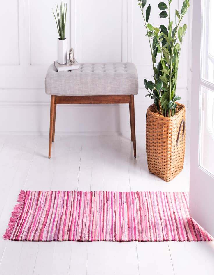 Detail image of  2' 7 x 9' 10  Hand Woven Chindi Cotton Runner Rug