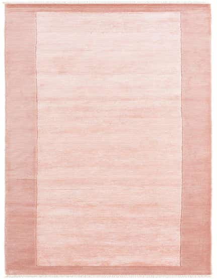 A 13 ft Darya runner rug in varying shades of pink, featuring a subtle striped pattern and a solid border, perfect for a hallway.