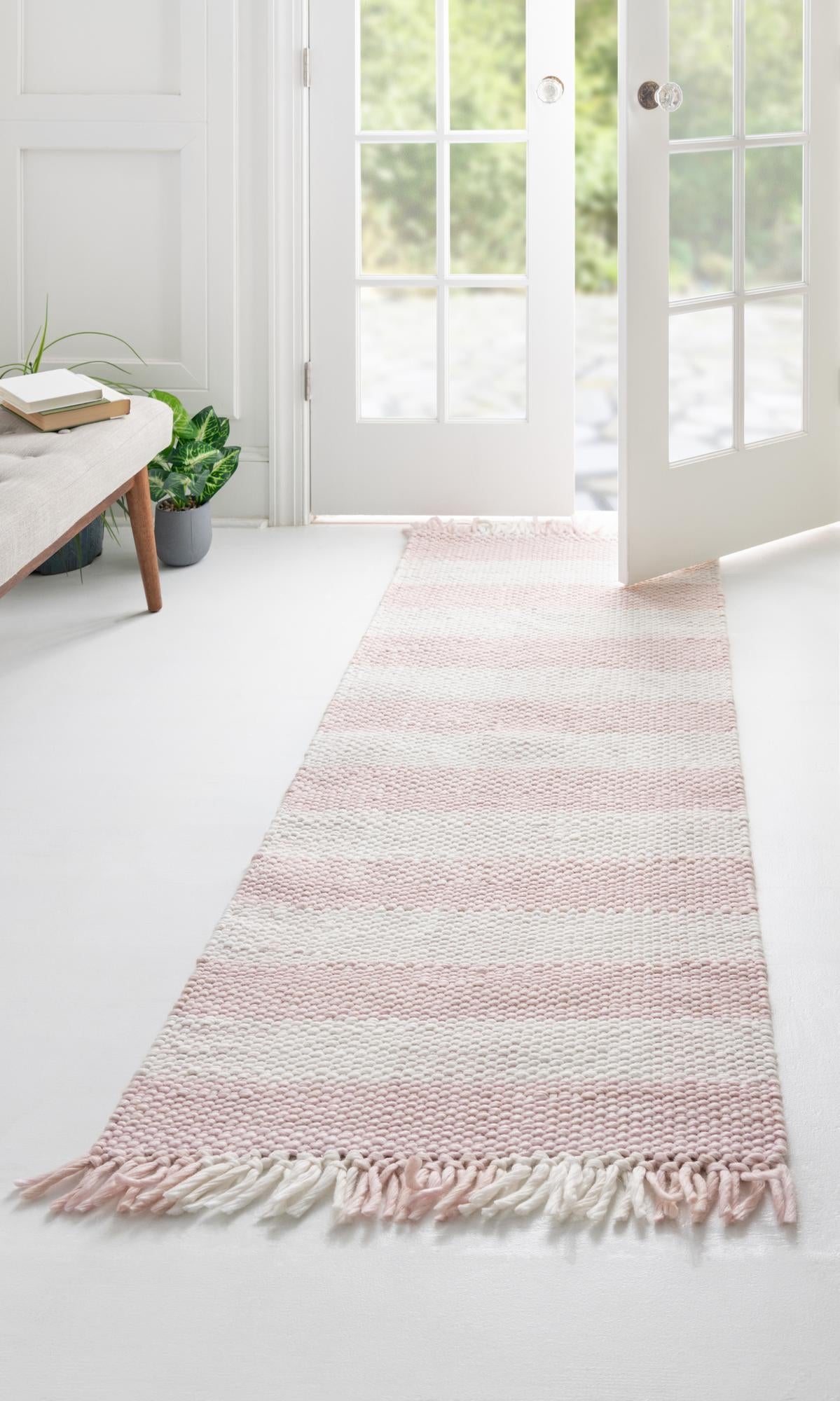 Pink 2' 7 x 10' Eco Plaid Indoor Washable Indoor / Outdoor Runner Rug ...