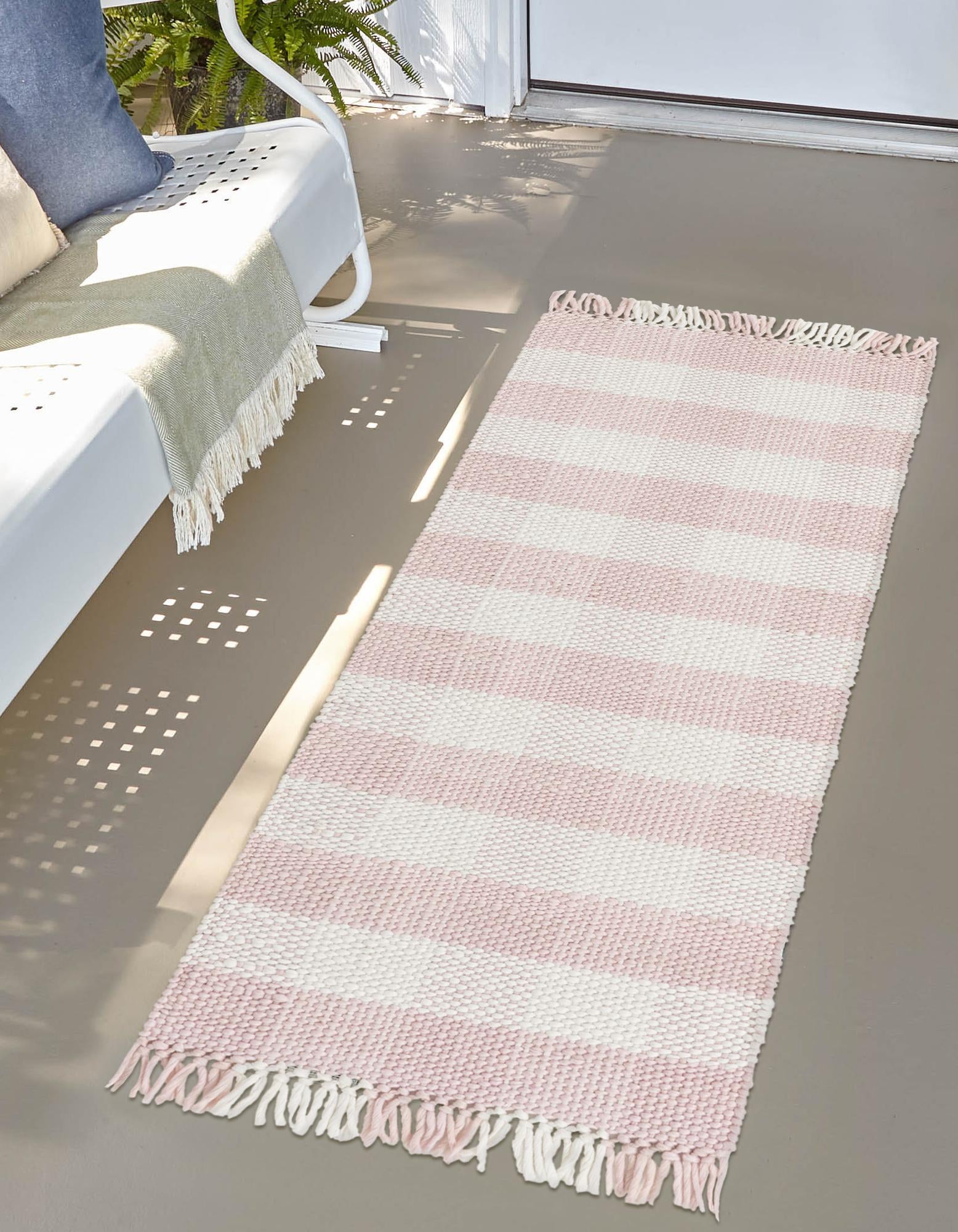 Pink 2' x 8' Eco Plaid Indoor Washable Indoor / Outdoor Runner Rug ...