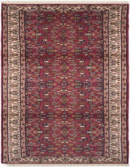 A long 11 ft Hamedan runner rug in shades of pink, featuring a traditional floral and tribal pattern with a contrasting border and fringe.