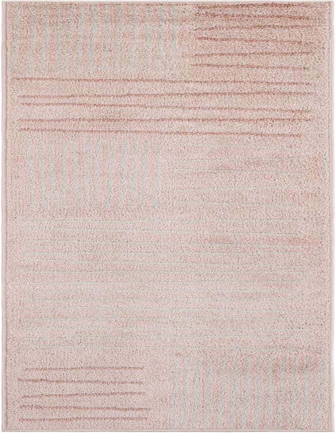 A pink 6 ft runner rug with a subtle abstract pattern of horizontal and vertical lines, ideal for a hallway.