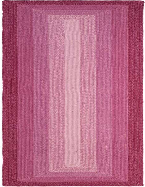 A 12 ft runner rug with a modern braided texture, featuring an ombre design with shades of pink.