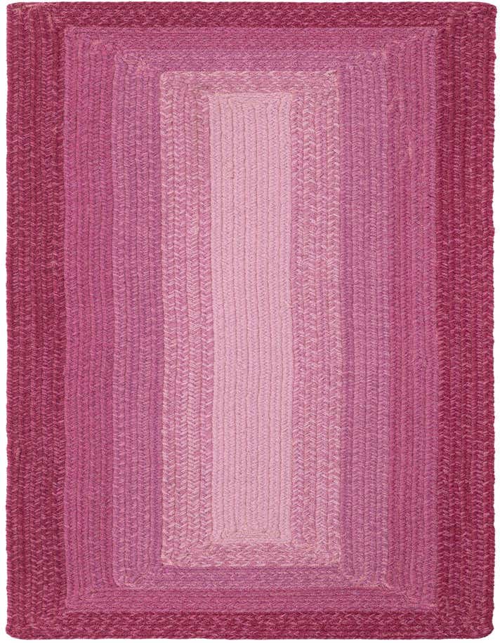 A 6 ft runner rug featuring a modern braided wool design with an ombre effect, transitioning from deep fuchsia to light pink.