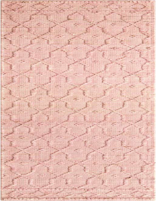 A close-up of a pink Larsa Jute runner rug featuring a modern trellis pattern with textured, high pile details.