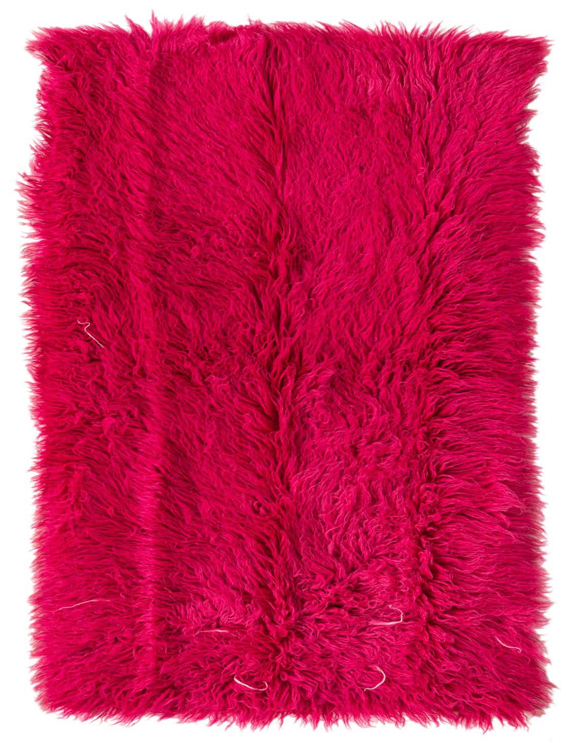 A vibrant pink 5 ft runner rug with a plush shag pile, handmade from 100% wool, perfect for a hallway.