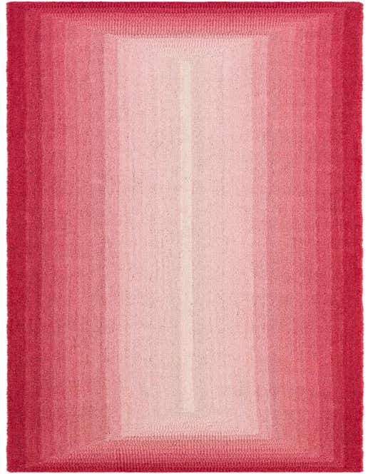 A long 8 ft runner rug with an ombre design, transitioning from deep fuchsia pink at the edges to a pale blush pink in the center.